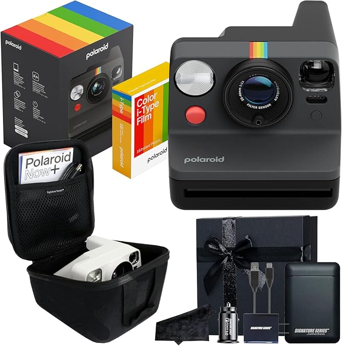 Polaroid Now 3rd Generation i-Type Instant Film Camera with 16 Color Film Photos, Black, with Signature Series Gift Bundle