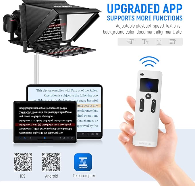 NEEWER X12 Aluminum Teleprompter with RT-110 Remote Control (Connected via Bluetooth on NEEWER Teleprompter App) & Carry Case, Compatible with iPad, iOS/Android Tablets, Smartphones, DSLRs (Black)