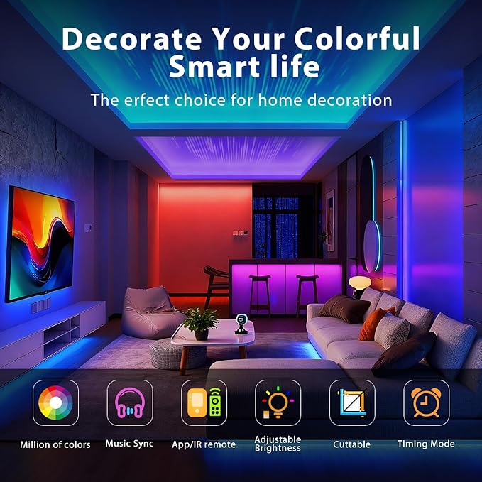 DAYBETTER Led Strip Lights 200 ft (2 Rolls of 100ft) Smart Led Light Strips with Remote and App Control, RGB Music Sync Color Changing Led Lights for Bedroom, Kitchen, Party, Home Decor