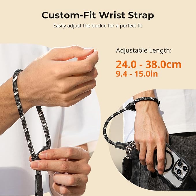 SMALLRIG Adjustable Phone Wrist Strap, 38cm Leather & Nylon Wrist Strap for iPhone, for Samsung