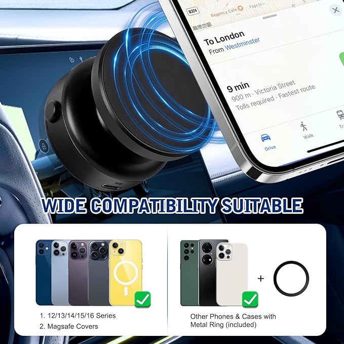 360 Rotatable Car Magnetic Phone Holder,Electric Vacuum Magnetic Suction Car Phone Mount,Magnetic Adsorption Double Cell Phone Holder-Sided Strong Suction for Car Mirro Gym All Smooth Surface (Black)