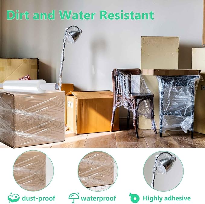 2 Rolls Stretch Film Wrap with Handles 15"x 1200ft, Heavy Duty Clear Plastic Wrap, Shrink Wrap for Pallet Wrap, Moving Furniture, Suitcases, Donations & Storage, Stretch Wrap for Shipping & Travel