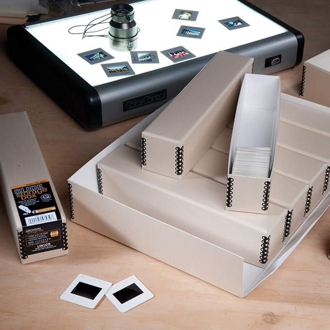 Lineco, Archival Slide Storage Box 15.5" x 11.5" x 3", Holds Up to 840 Films, With 6 Inner File Cases, Tan