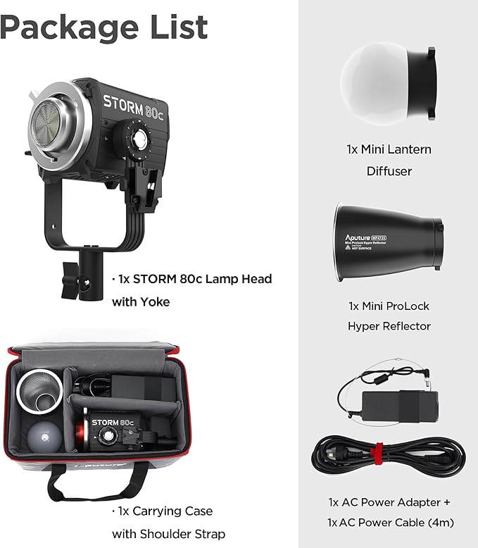 Aputure Storm 80c RGB LED Video Light - 80W Full-Color Point Source Fixture, 20,185 Lux @1m, 1800K-20,000K, Advanced Diode Mixing, CRI≥97, IP65 Weatherproof, Sidus Link, DMX & LumenRadio Control