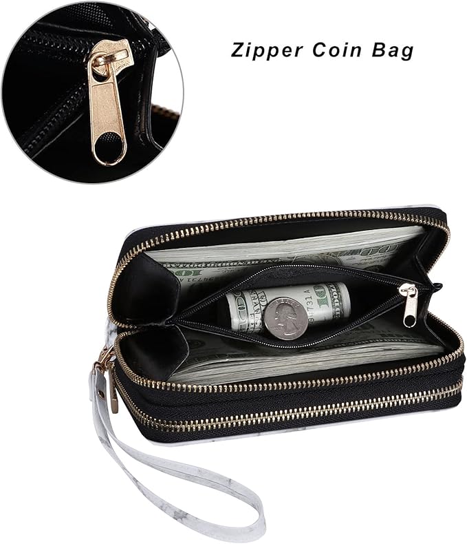 Cellphone Wallet for Women Dual Zipper Long Purse with Removable Wristlet