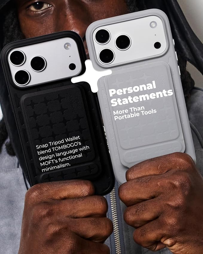 MOFT Phone Tripod Wallet x Tombogo for iPhone, Mulit-Angles, Lightweight & Portable Phone Stand, MOVAS Vegan Leather Phone Wallet, Strong Magnets, NFC Card Holder, Jet Black (with Card Slot)