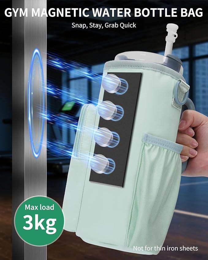 sportsnew Magnetic Gym Bag for Women Men, Water Bottle Carrier Holder with Strap & Phone Pockets for 40oz Tumbler with Handle, 4 Built-in Magnets Small Gym Bag for Sports, Workout, Fitness, Walking