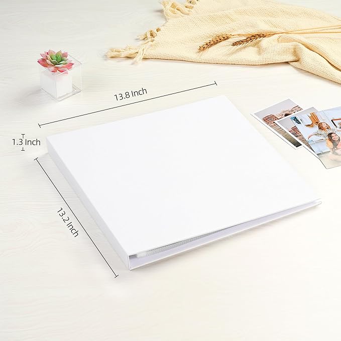 Mublalbum 12x12 Inch Large 3 Ring DIY Scrapbook Photo Album with 20 Plastic Sleeves 40 Pages Linen Cover Folder Binder for Baby Travel Wedding Anniversary and DIY Projects (White)