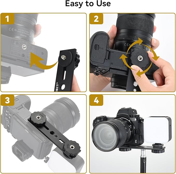 UTEBIT 5 inch Flash Bracket, Long Dual Camera Mount Flash Bracket Extension Bar with 1/4“ Hot Shoe, Straight Flash Brackets 1/4-3/8 Thread Hole Tripod Mount for Camera/LED Light/Microphone