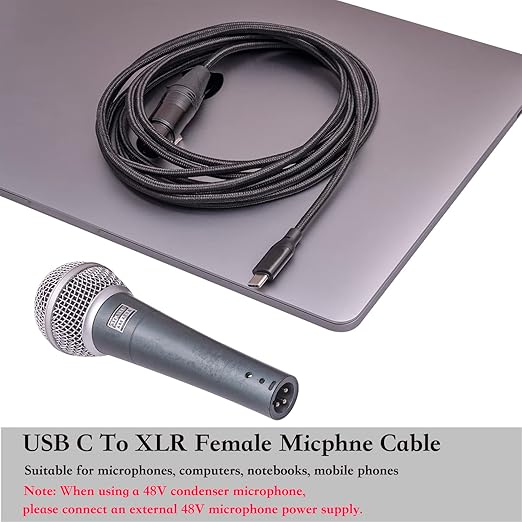 6FT USB C to XLR Female Audio Cable - Compatible with Microphones, Smartphones, Tablets