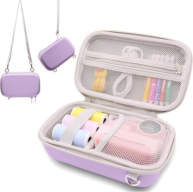Instant Print Film Camera Case for Kid Cameras & Digital Video Camera, Hard Storage Holder Organizer Bag Compatible with ESOXOFFORE/Dylanto/Anchioo/MINIBEAR and More (Purple)