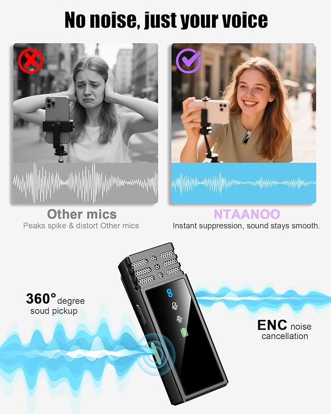 Wireless Lavalier Microphone for iPhone 14/13/12/11 Series, Lapel Mic with All-in-One 24H Charging Case, Noise Reduction, Lightning Plug & Play Clip Mic for Video, YouTube, TikTok, Podcast, Vlog Black