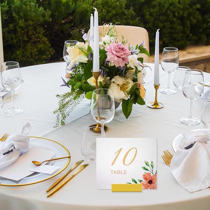 HaiFafafaing 24 Pcs Gold Table Number Holders, Metal Place Card Photo Stands for Table Centerpieces, Vintage Small Picture Holders for Weddings, Anniversaries, Office, and Parties