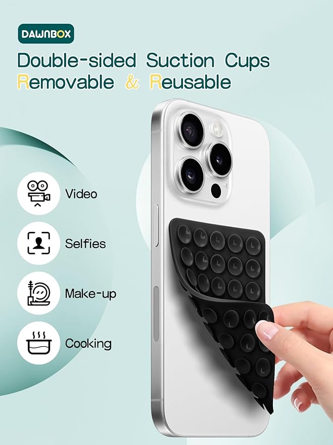 Silicone Suction Phone Case Replacement for Octobuddy, Non Slip Suction Cup PhoneMount Holder for Selfies and Videos,Silicon Adhesive Phone Stand Sticky for iPhone and Android (2Pcs Black)
