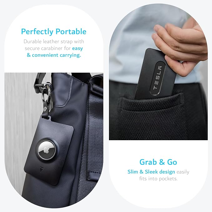 TUDIA Card Holder Case Designed for Tesla Key Card with Airtag Slot - [2 Pack] KeyCard cover for Model 3 Y S X Cybertruck with Carabiner & Scratch-Resistant Protective Card Film