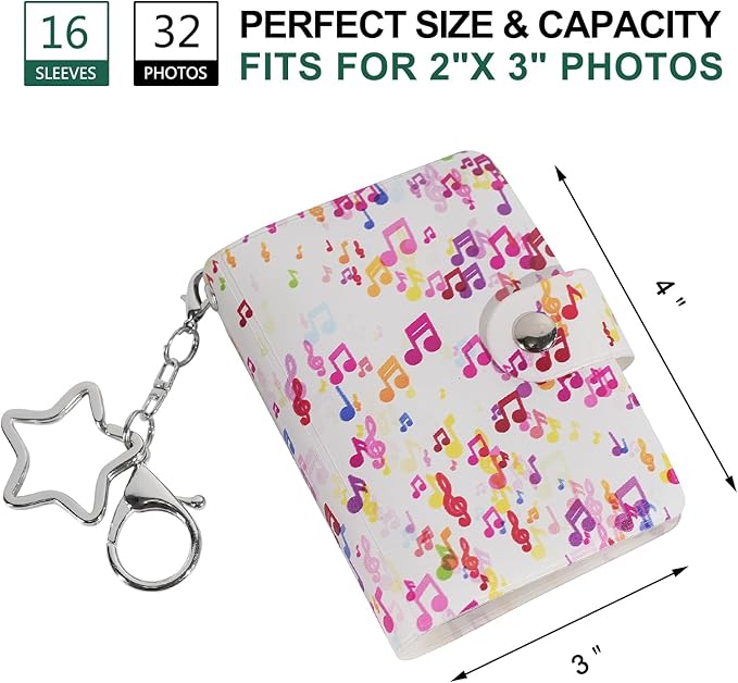 Mini Polaroid Instax Photo Album Book Holds 32 Photos for 2x3 Fujifilm Instax Mini 12 11 9 40 99 90 8 7 Evo LiPlay Instant Camera, Polaroid Snap PIC-300 Z2300 Instant Camera. (Musical Notes, 1 Pack)