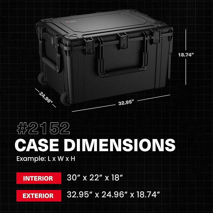 Condition 1 33" Large Rolling Hard Case Model 2152, Lockable Storage Box, IP67 Waterproof Plastic Case Protective Luggage, Camera Tactical Gear, Made in USA, 32.95"x 24.96"x18.74" Black