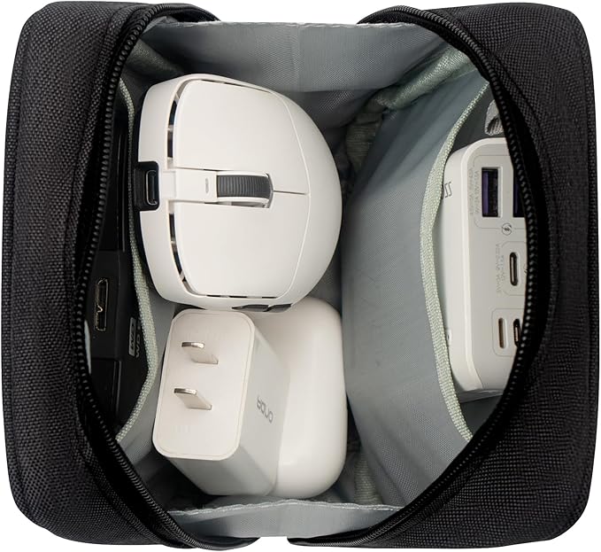 Electronics Organizer Bag, Small Tech Pouch Storage Case for Cord, Cable, Charger, Hard Disk, Power Bank, Laptop Mouse, Toiletries, Cosmetics, Personal Item and Travel Essentials Accessories Black