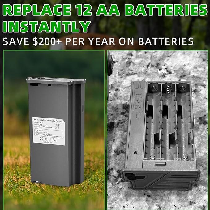 6.0Ah Lithium Battery Pack Compatible with Tactacam Reveal X Gen 3.0 2.0, Pro 3.0, SK, XB, Ultra Trail Cameras, 7.4V 44.4Wh Rechargeable Replacement for Reveal Battery with Solar Support