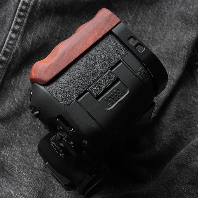 RYDSCAM Camera Handle, Compatible with Canon EOS R6 Mark III, Camera Specific Precious Solid Wood Grip, Original Anti-Slip Finger Grooves, Large-Area Microfiber Flocking (Red Sandalwood Black)