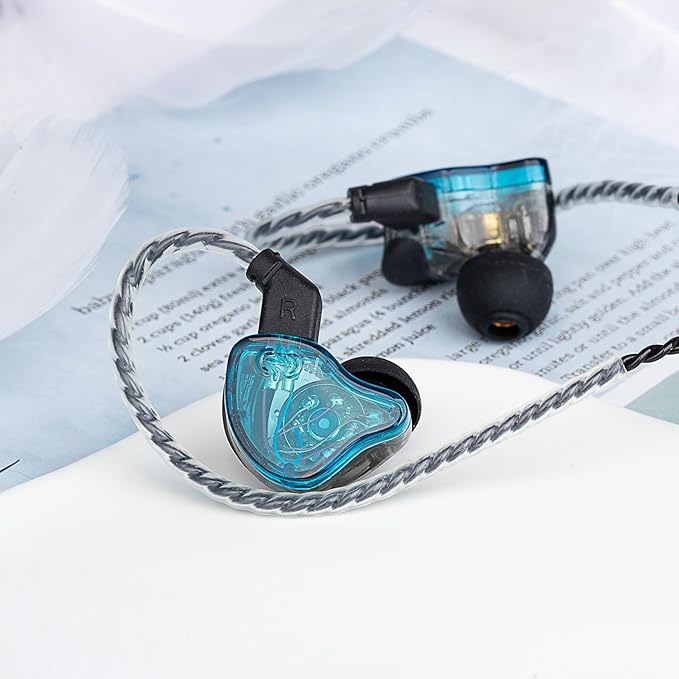 CCZ Melody Wired Gaming Earbuds, 1DD 1BA Drivers Wired Earphones, in ear Monitor with Clear Sound, 3.5mm Plug in Headphone with Comfortable Ear fins iems for Gaming PC Laptop Computer(Blue, with mic)