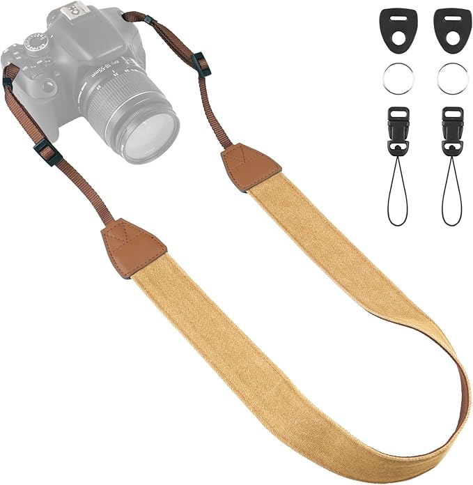 Universal Camera Strap - Camera Neck Strap, Adjustable Shoulder Straps Compatible with Canon, Fujifilm, Nikon, Olympus, Panasonic and other SLR and mirrorless cameras - Khaki