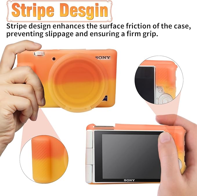 Easy Hood Camera Case for Sony ZV-1, Soft Silicone Cover Camera Sleeve Body Skin Protective Case with Removable Lens Cap for Sony ZV1 Digital Camera, Red Orange
