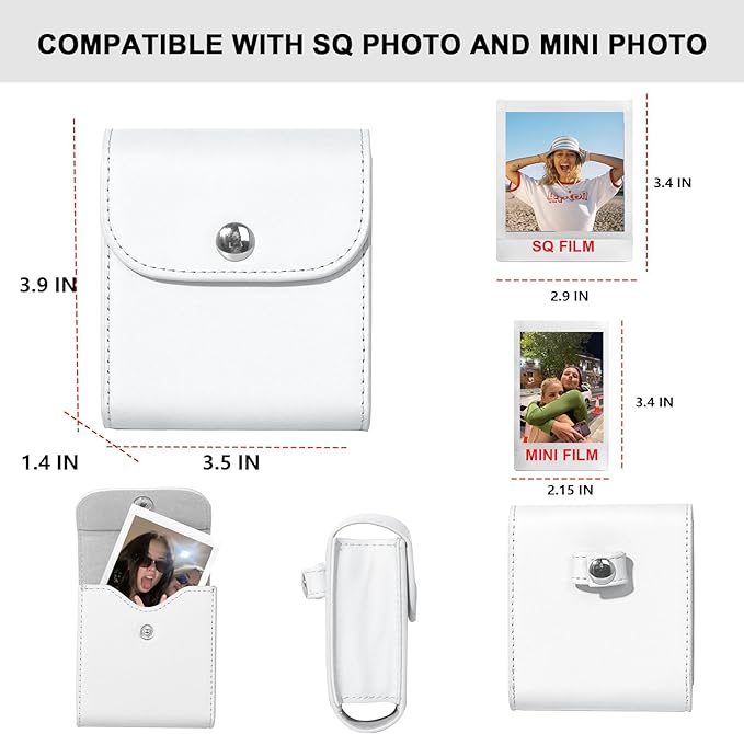WOGOZAN Square Album for Fujifilm Instax Square/SQ1/SQ40/SQ6/SQ10/SQ20/SP-3 Instant Camera 2.9x3.4 Inch Films for Instax Square Film, Photo Album for Polaroid Mini Pictures, SQ Photo Pouch Bag (White)
