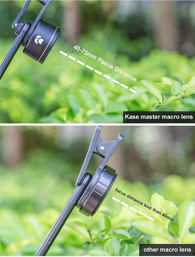 Kase Smartphone Master Macro Lens with Phone Clip for iPhone 17 16 15 14 13 12 11 8 7 XR 6/Samsung/Android,17mm Thread Mount Cell Phone Macro Lens Attachment,Metal Body
