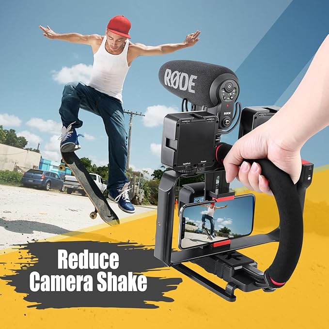 Zeadio Camera Stabilizer Kits, with Smartphone Video Cage Rig and LED Video Light for All Camera Action Camera DSLR Smartphone