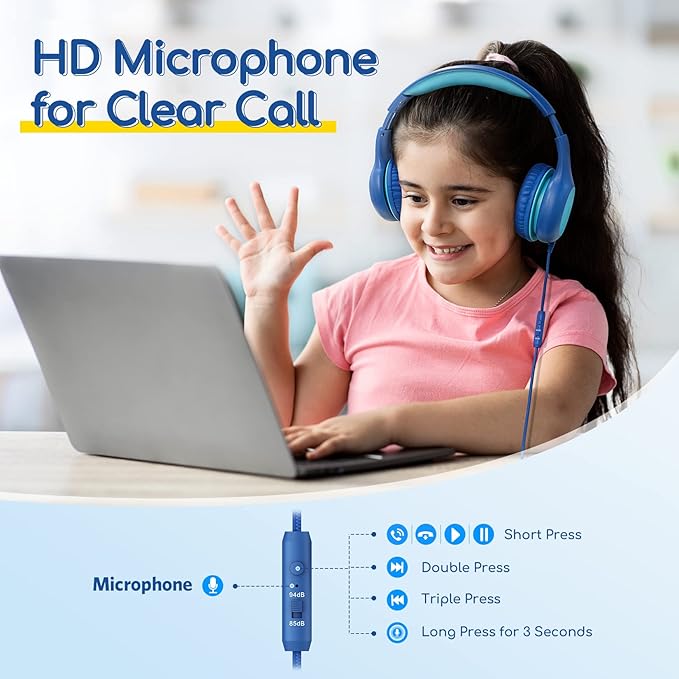 EarFun Kids Headphones Wired with Microphone, 85/94dB Volume Limit Headphones for Kids, Portable Wired Headphone with Shareport, Stereo Sound Foldable Headset for School/Tablet/PC/Kindle, Type C