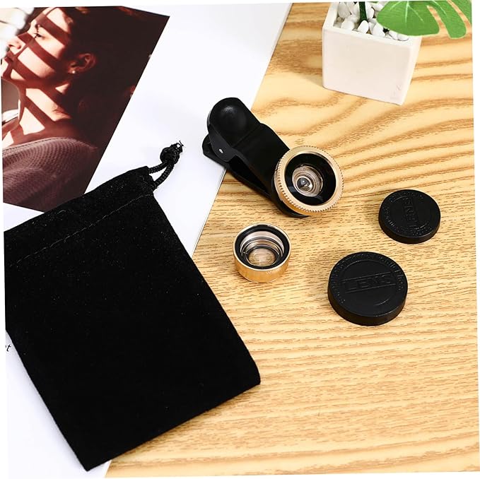 Mikikit Universal Portable Cell Phone Camera Lens Kit Super Wide Angle Macro Fisheye Clip Lens Golden Compatible Smartphones