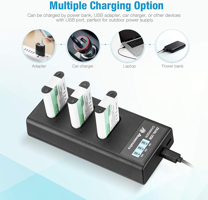NP-BX1 Battery 3 Pack and 3-Channel USB Charger for Sony NP-BX1 and Sony Cyber-Shot DSC-RX100, DSC-RX100 II, DSC-RX100M II, DSC-RX100 III, DSC-RX100 IV, DSC-RX100 V/VII, ZV-1