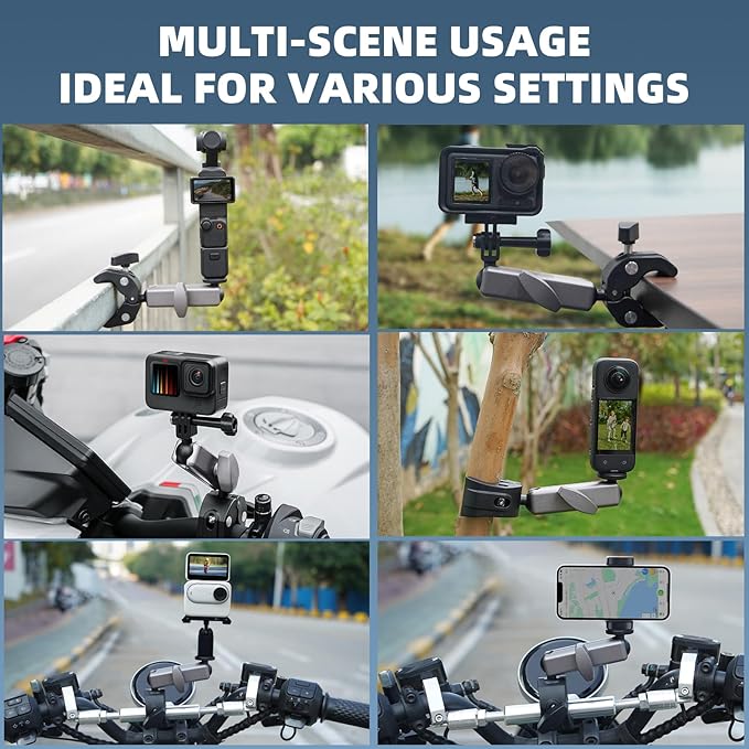 BRDRC Pocket 3 Camera Bike Mount Clamp Motorcycle Handle Holder Aluminum for Insta360 X5 X4 X3 Ace Pro Go 3S, for DJI Osmo Pocket 3 2 Mobile 7P Action 5 Pro 4 3, for GoPro Max Hero Mini Accessories