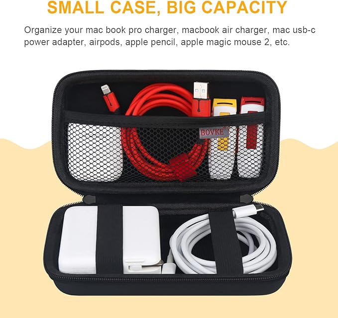 BOVKE Travel Cable Organizer Bag Electronics Accessories Case Portable Travel Gadget Bag for USB Flash Drive, Adapter, Charging Cable, Charger, SD Card, Earbuds, Small Power Bank, Black+Inside Black