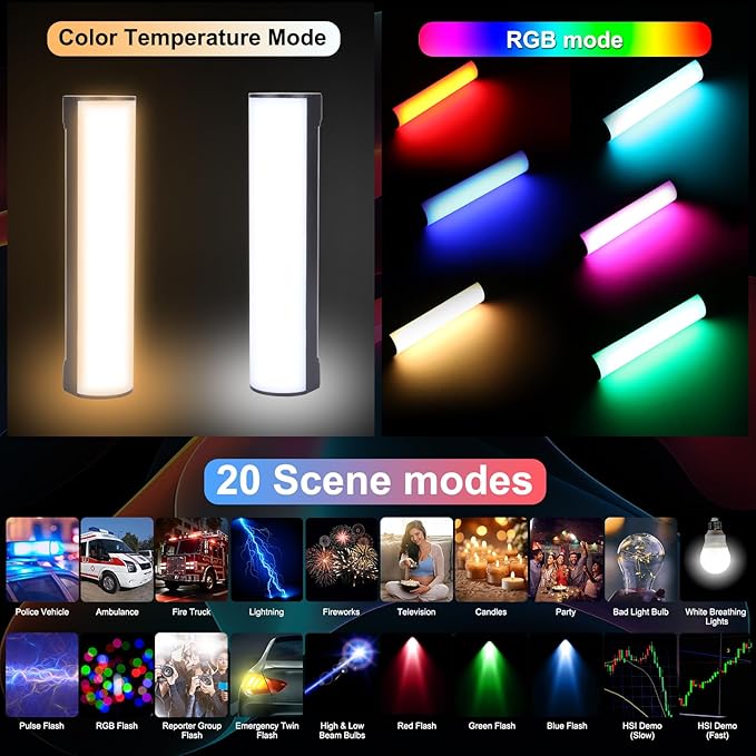 PULUZ 6.7" RGB Full Color Photography Light Stick，Holdable Magnetic LED Light Stick Fill Lights with 1/4 Inch Screw Holes，Rechargeable Tube Light with 20 Lighting Effects for Photography Lighting