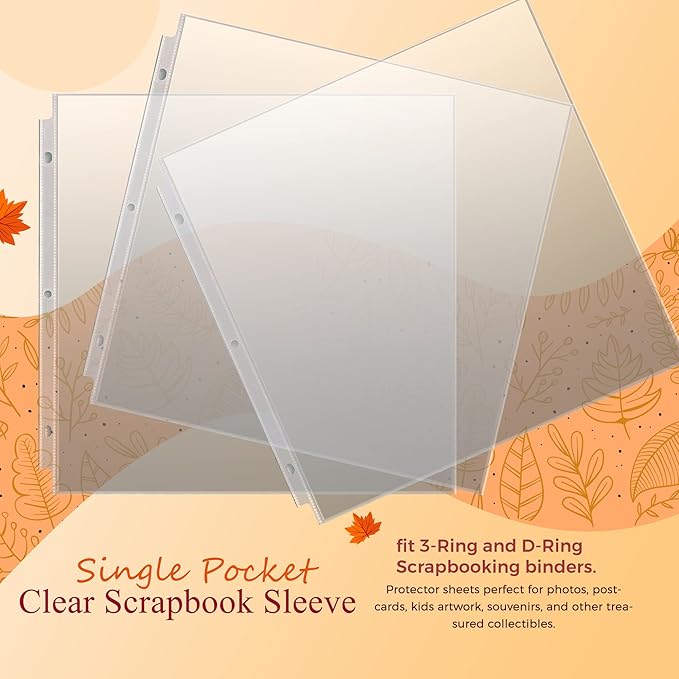 Performore 50 Pack of Scrapbook Refill Pages, 12.25" X 12.25" Clear Sheet Protectors for 3 Ring Binder, Plastic Sheet Sleeves, Top Loading Paper Protector, Archival Safe for Documents and Photo