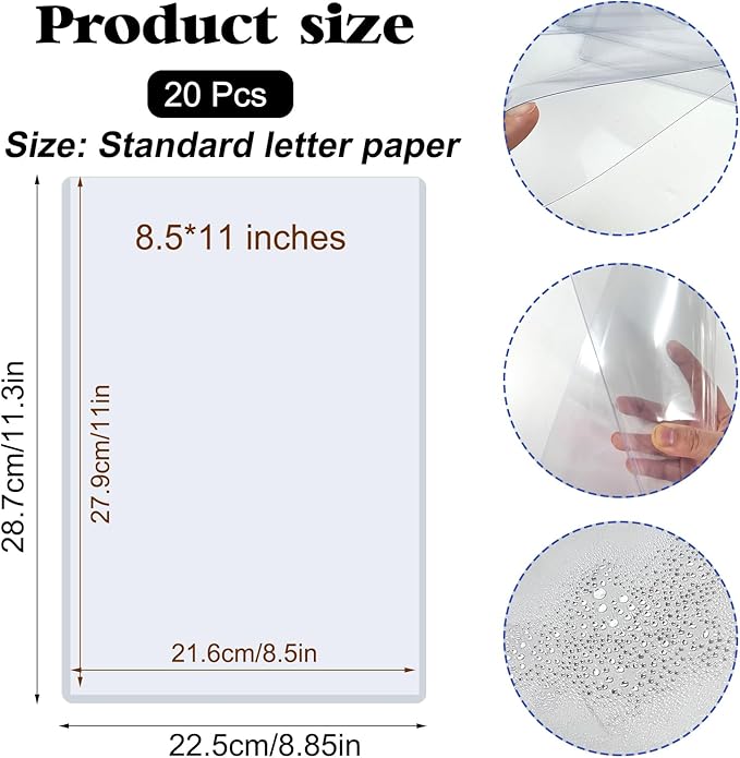Rainmae 20 Pack 8.5" x 11" Rigid Print Protectors, Clear Waterproof Hard Plastic Page Sheet Protectors, Paper Sleeves Photo Sleeves Document Holder Birth Certificate Protector