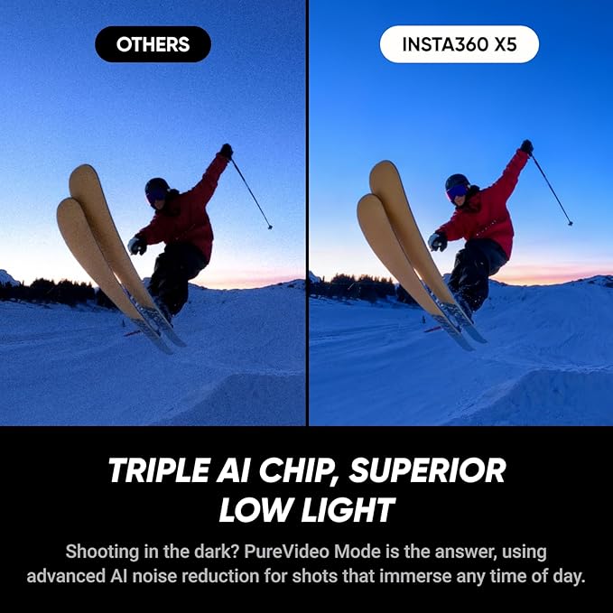 Insta360 X5 Ski Bundle - Waterproof 8K 360 Camera, Invisible Selfie Stick Effect, Leading Low Light, Rugged & Replaceable Lens, 3-Hour Battery, Clear Audio, Stabilization