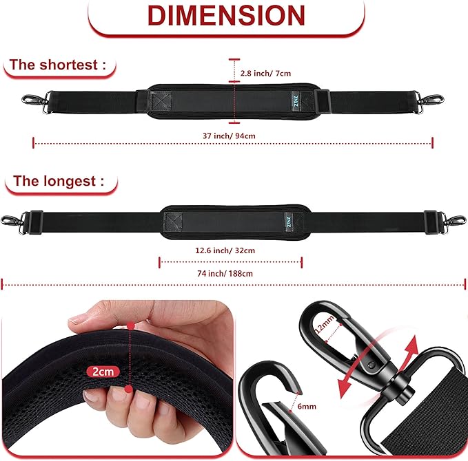 ZINZ 74" Shoulder Strap with Fixed Pad and Dual Balanced Buckles，Black