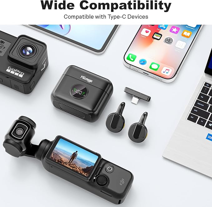 Q28 Mini Hidden Wireless Lavalier Microphone, Noise Cancelling/Mute/Reverb, Compact Clip on Microphone Wireless for Android & iPhone15/16/17(USB-C Plug), Charging Case, Video Recording Lapel Mini Mic