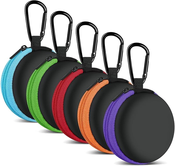 MOLOVA for Earphone Carry Case, 5-Pack Round Pocket Earbud Travel Carrying Case with Zipper for Smartphone Earphone, Wireless Headset, USB Cable, SD Cards Storage Bags, Masks and More