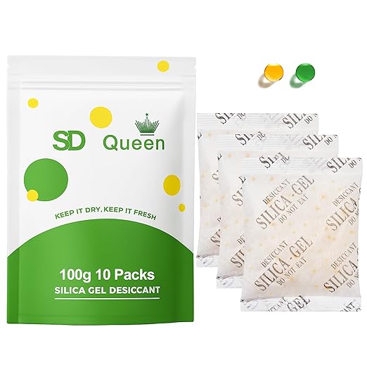 10-Pack 100g Extra Large Silica Gel Packets – Premium Rechargeable Desiccant with Color Indicating Beads for Cabinets, Tool Kits, Storage Boxes & Equipment