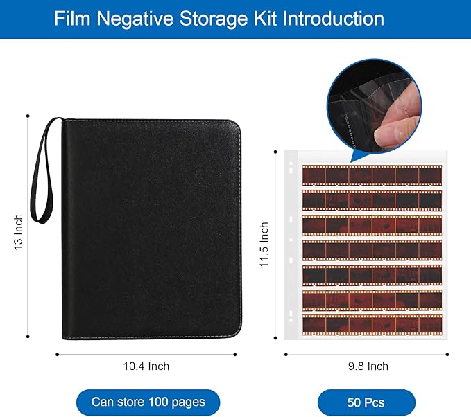 35mm Film Negative Storage Sleeve Kit Includes 1 Negative Film Holder 50 Pack of 35mm Negative Sleeves Holds 2100 Frames for Collecting and Organizing 35mm Film