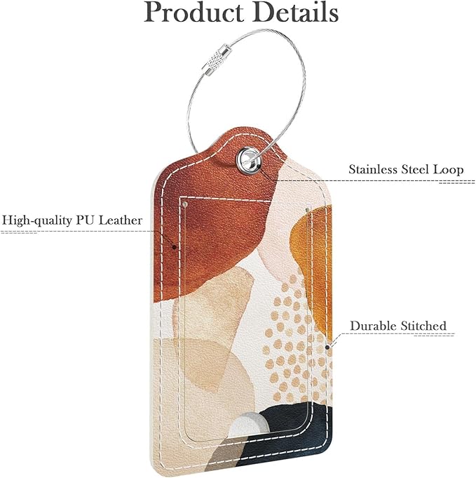 Luggage Tags for Suitcase, 4 Pack PU Leather Travel Cruise Luggage Tag with Privacy Flap, Name ID Label and Metal Loop for Women Men Girls Suitcase Baggage Bag Backpack, Boho Abstract Stone