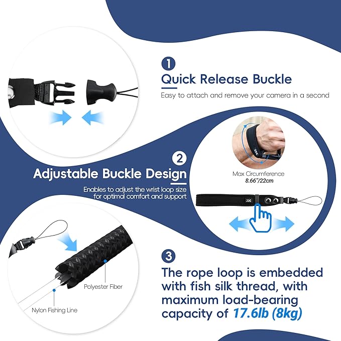 JJC Camera Wrist Strap, Soft Neoprene Hand Strap for Sony ZV-1 RX100 VI V IV III II VA Ricoh GR IV GR IIIx GR III HDF Canon EOS R100 G7X Mark III II G9X Mark II & More Compact Mirrorless Camera
