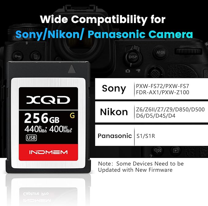 INDMEM XQD 256GB Memory Card, 5X Tough MLC XQD Flash Memory Card High Speed G Series| Max Read 440MB/s, Max Write 400MB/s