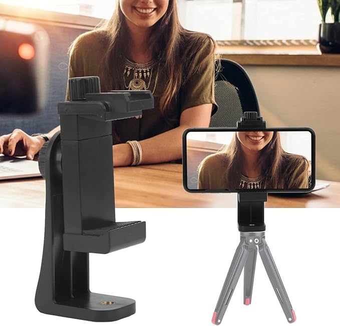 Phone Mount Adapter, 1/4 Inch Screw Hole Universal Smartphone Holder Mount Adapter 360 Degree Rotation Cellphone Clip Holder with Cold Shoe Port for Live Streaming