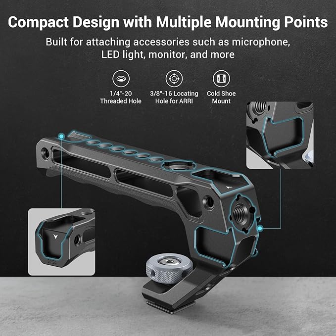 SmallRig Lightweight Top Handle, Grip for DSLR Camera Cage, Universal Handle with 5 Cold Shoe Adapters and Cold Shoe Base (Lite) - 3764