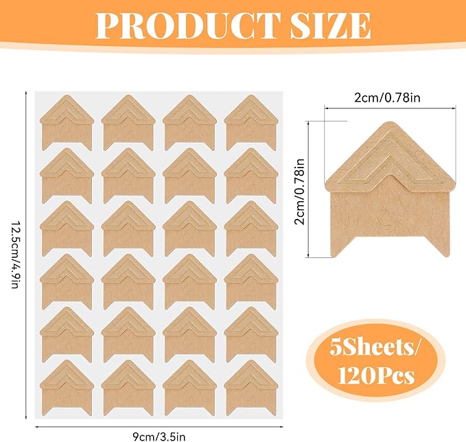 120 Pieces Acid-Free Self-Adhesive Photo Corners 5 Sheets Premium Scrapbook Picture Mounting Stickers for DIY Scrapbooking, Photo Album, Journal, Diary & Picture Frames (Brown)
